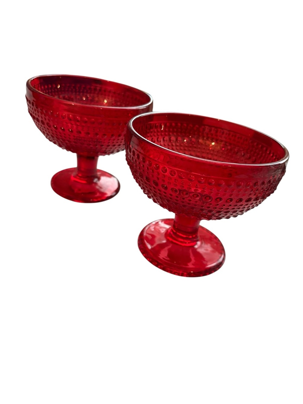 Red Hobnail Glass Dessert Compotes - Set of 2